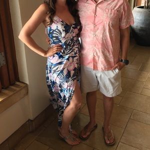 Hawaiian Print Wrap Dress